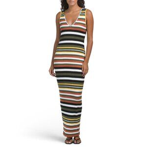 TOCCIN STRIPE Bowie Sleeveless Deep V-neck Maxi Dress